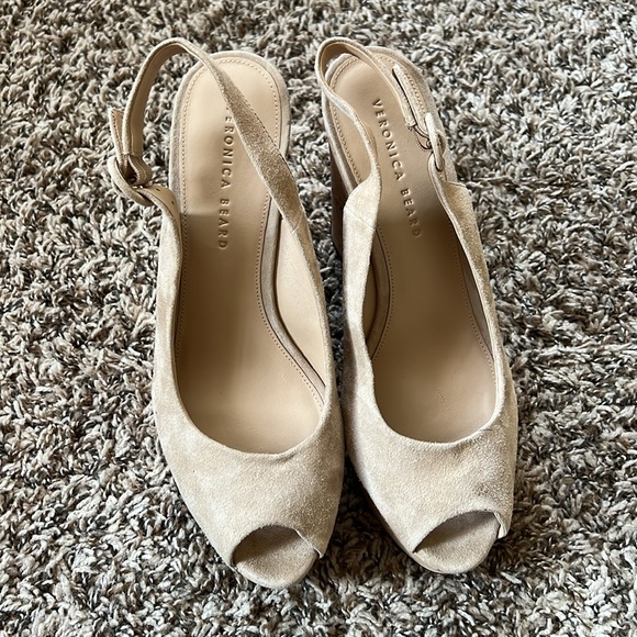 Veronica Beard Dali Suede Peep Toe Platform Wedge Sandals in Sand Size 10M - Picture 7 of 12